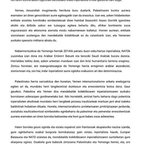 Mendebaldeko Asiako azken egunetako gertakarien eta Yemenen kontrako eraso inperialistaren harira JARKI antolakunde iraultzaileak honakoa adierazi du